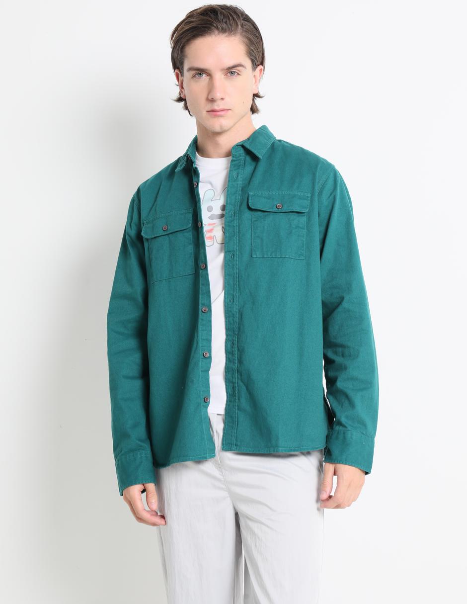 Camisa casual de algodón manga larga para hombre