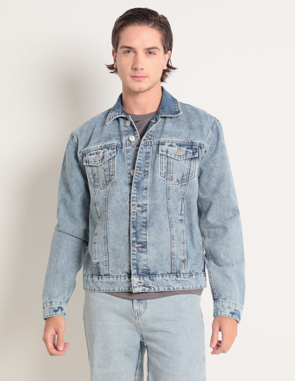 Chamarra denim con bolsillos para hombre