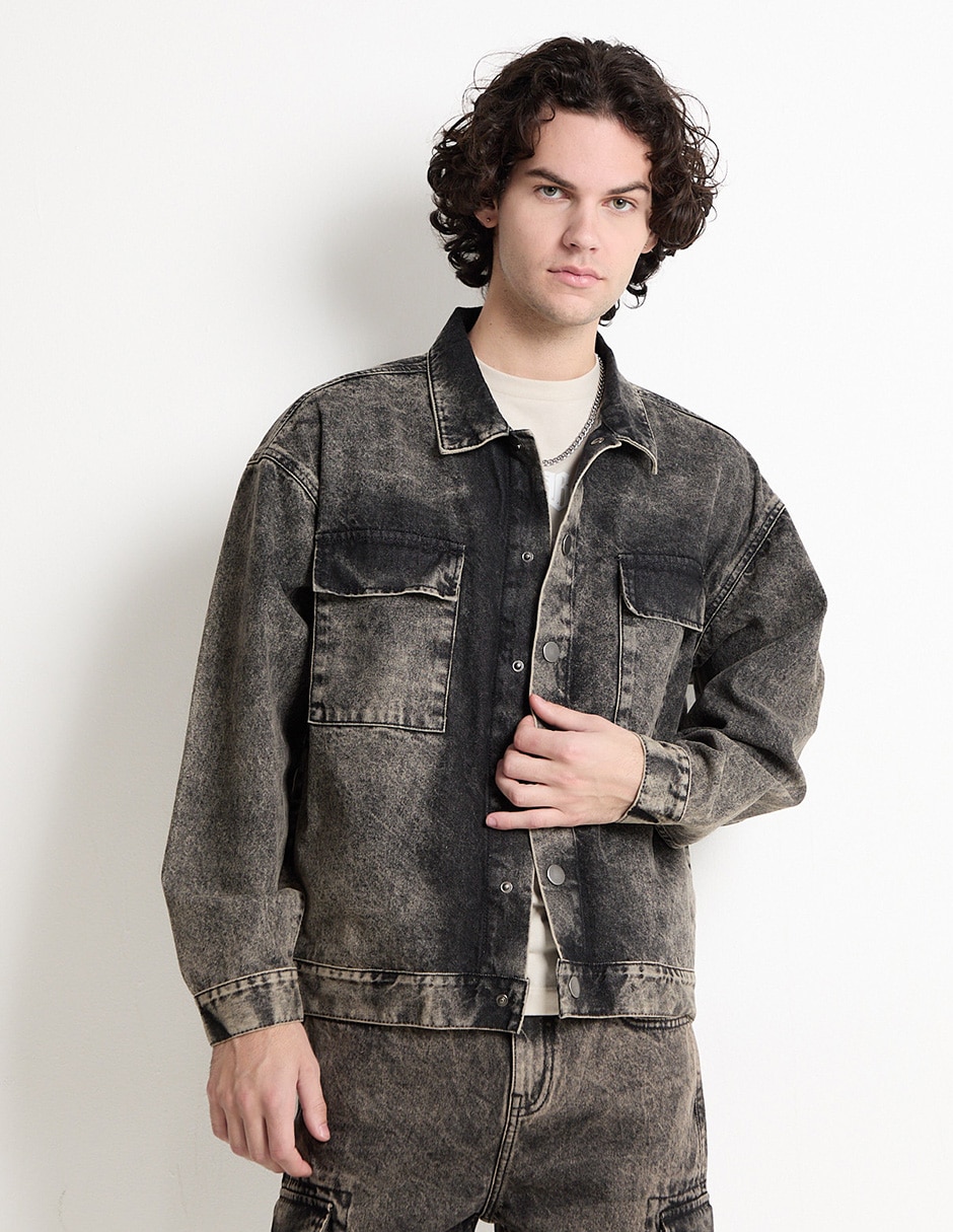 Chamarra denim de mezclilla con bolsillos para hombre Chamarra denim de mezclilla con bolsillos para hombre