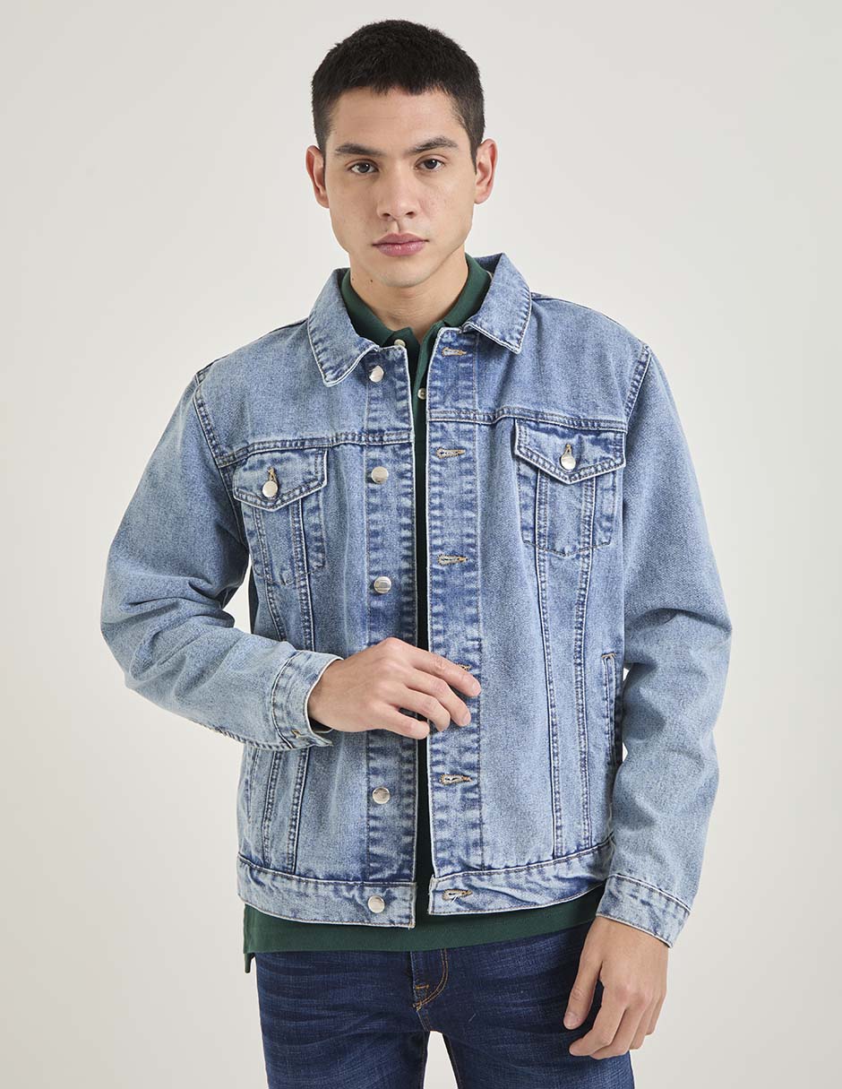 Chamarra denim de mezclilla con bolsillos para hombre Chamarra denim de mezclilla con bolsillos para hombre