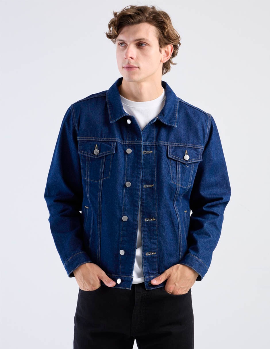 Chamarra casual de mezclilla con bolsillos para hombre 3