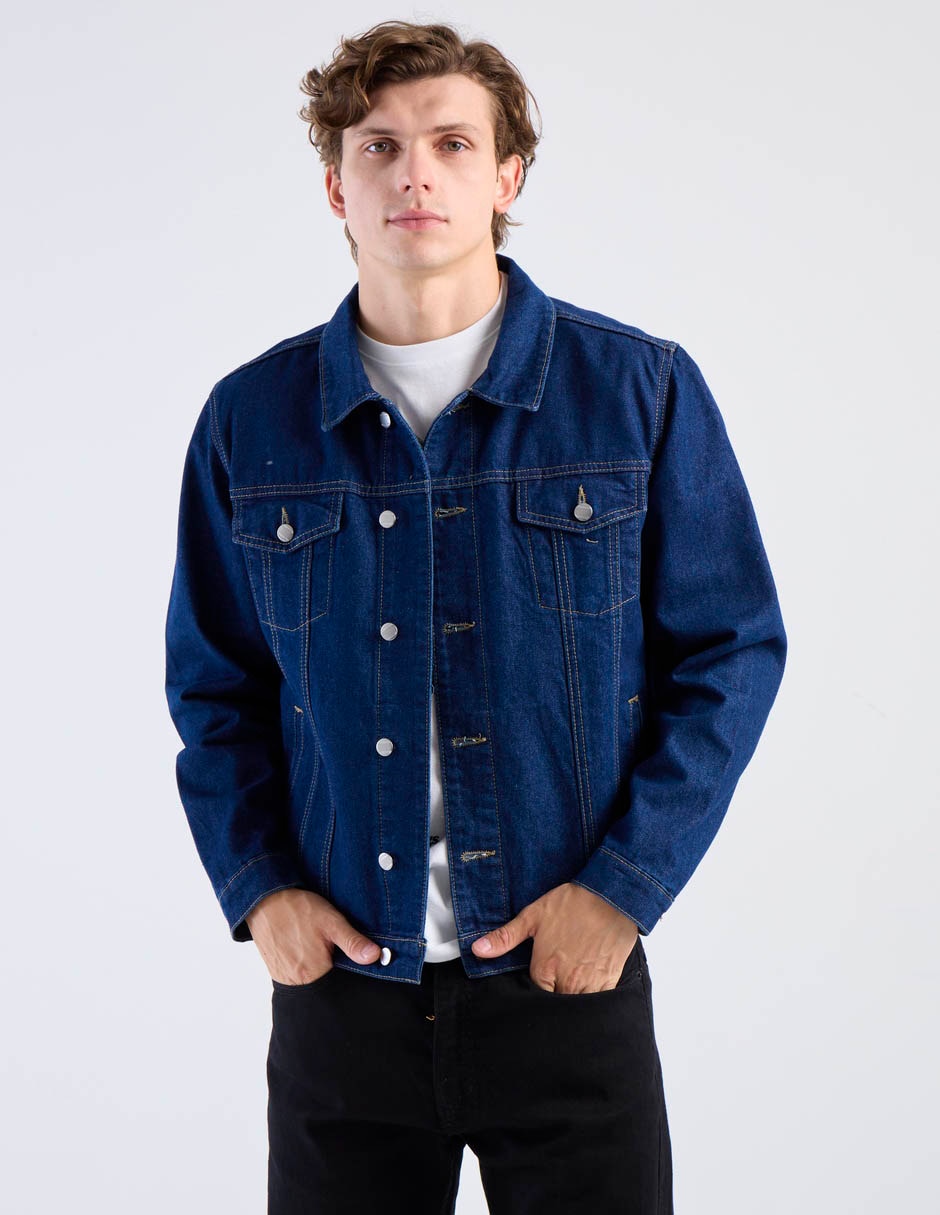 Chamarra casual de mezclilla con bolsillos para hombre 1
