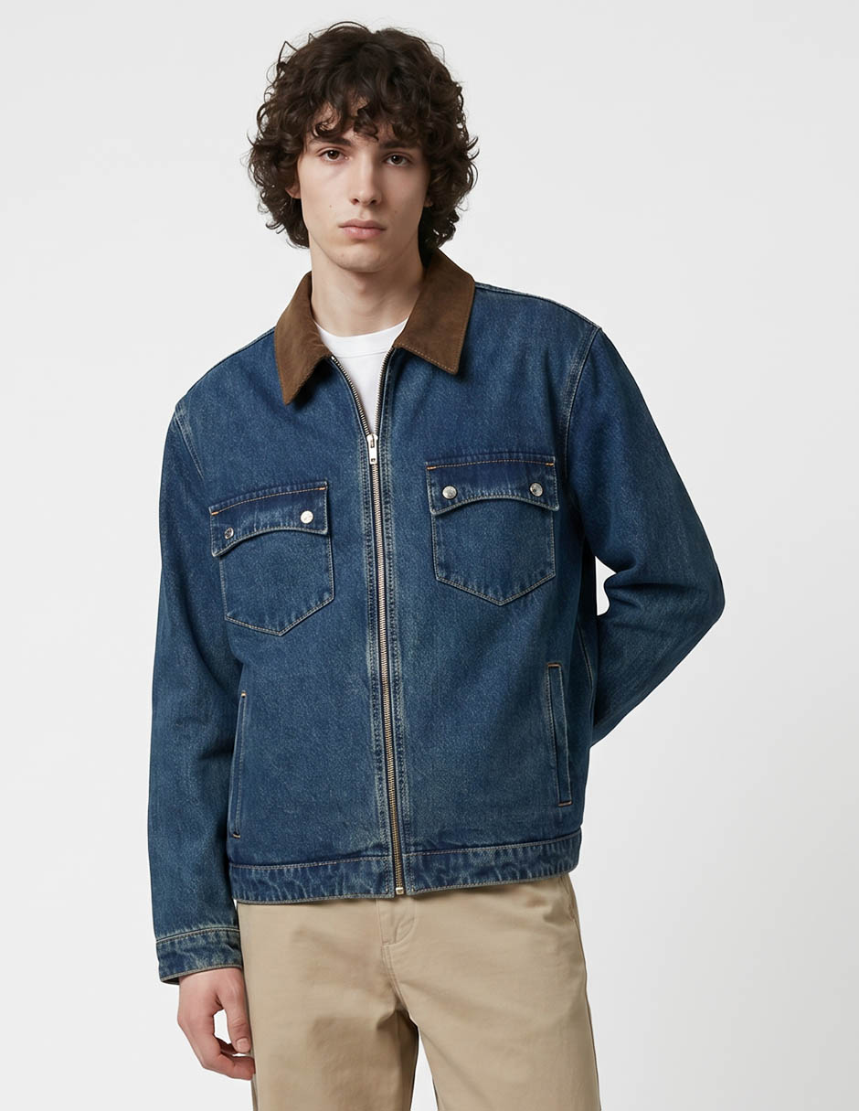 Chamarra denim de mezclilla con bolsillo para hombre